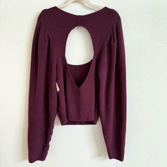 Free People Saffron Purple Pomegranate Open Back Sweater Women’s Large NWT - Picture 8 of 8